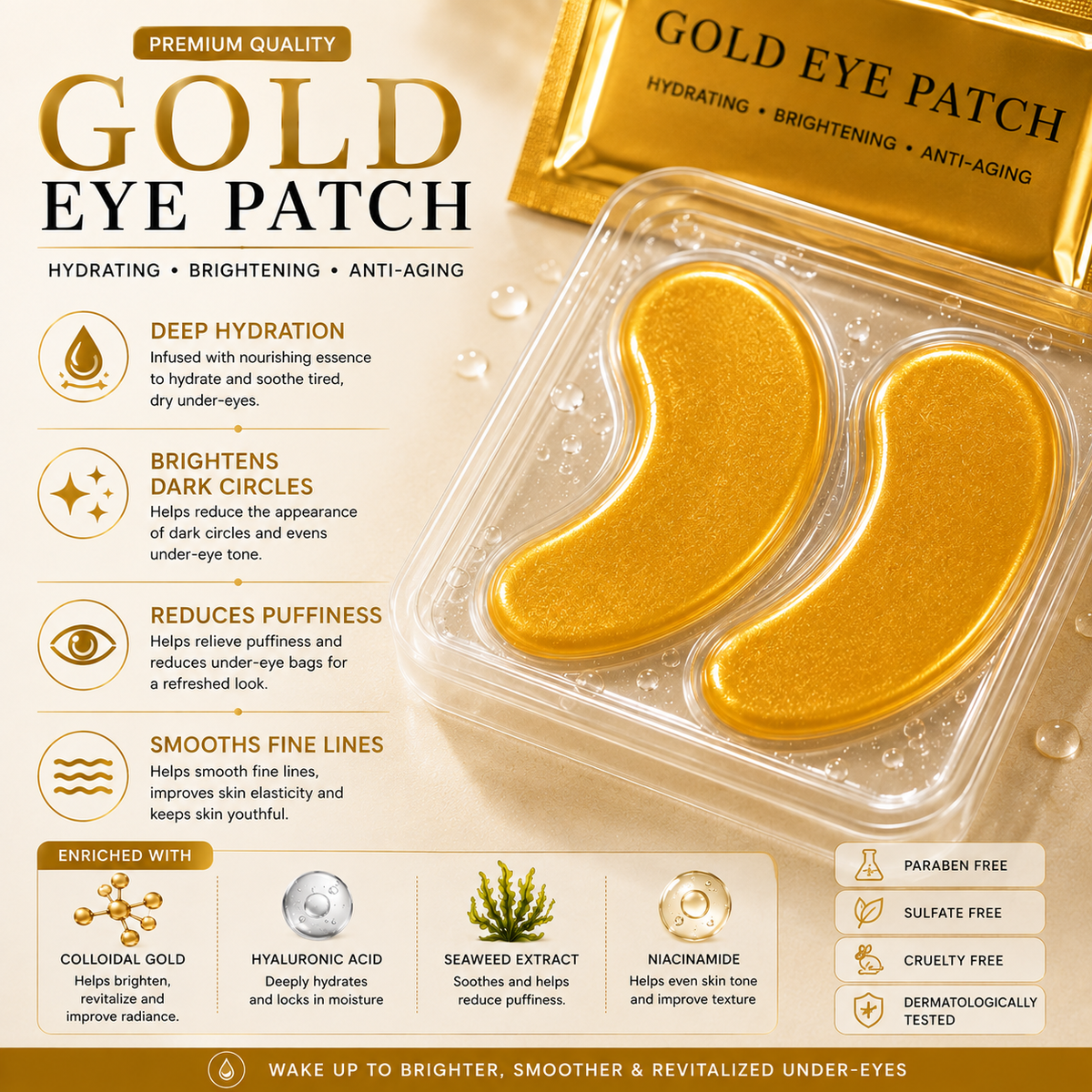 Gold Hydrogel Under Eye Patches – 6 Pairs