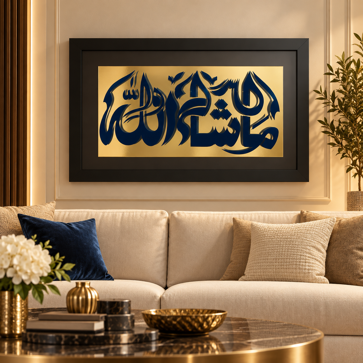 MashaAllah Islamic Wall Art – Custom Laser-Cut Black & Gold Frame